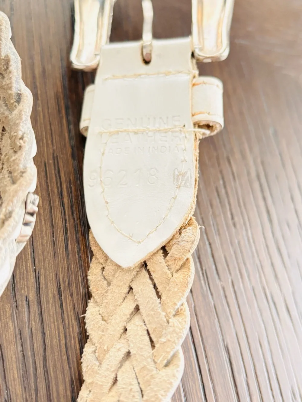 Boho Western Braided Leather Belt White Silver Buckle Anthropologie Style